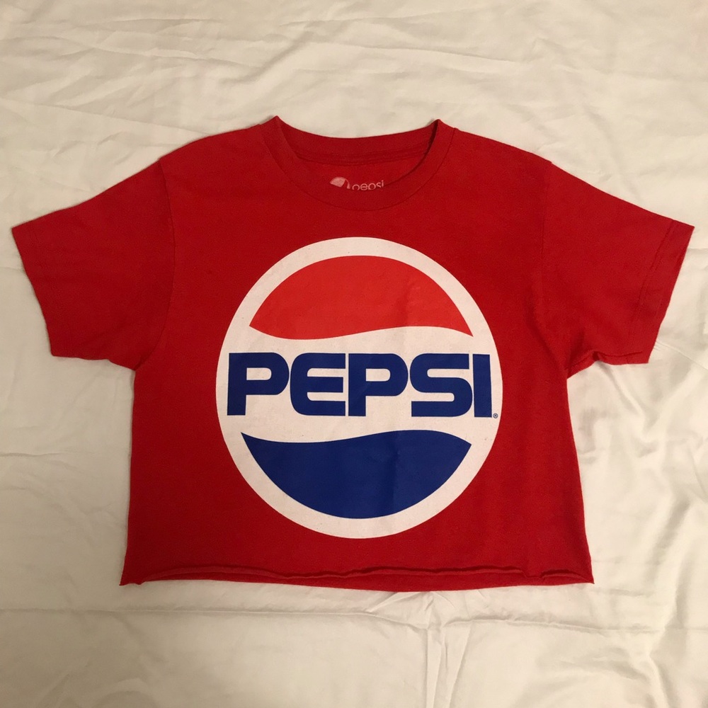 Pepsi Raw Hem Loose Fitted Cropped Tee T-Shirt